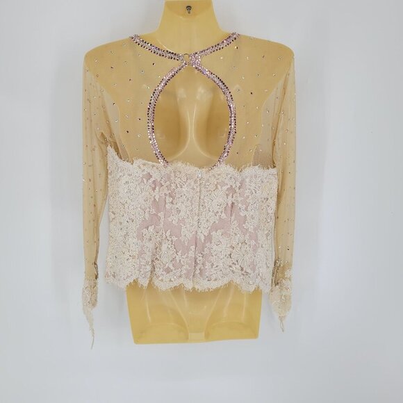 Sequin pearl beaded rhinestone accented boning ice skater bridal semi sheer lace - Picture 2 of 13